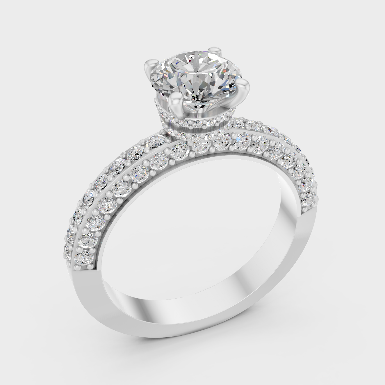 Platinum Round Cut Diamond Hidden Halo Ring Fine Jewelry