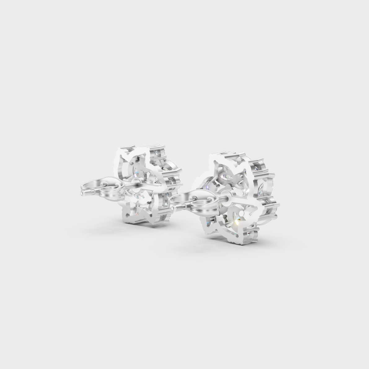 Hallmarked 14K White Gold Stud Earrings With 1.94 Carat Total Weight Lab Diamonds