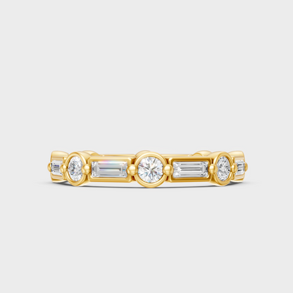 Certified 0.87 Carat Round And Baguette-Cut Lab-Grown Diamond Eternity Band In 18K Yellow Gold
