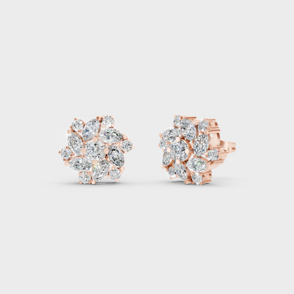 Modern 18K Rose Gold Stud Earrings With 1.94 Ct TW Round And Marquise Lab-Grown Diamonds