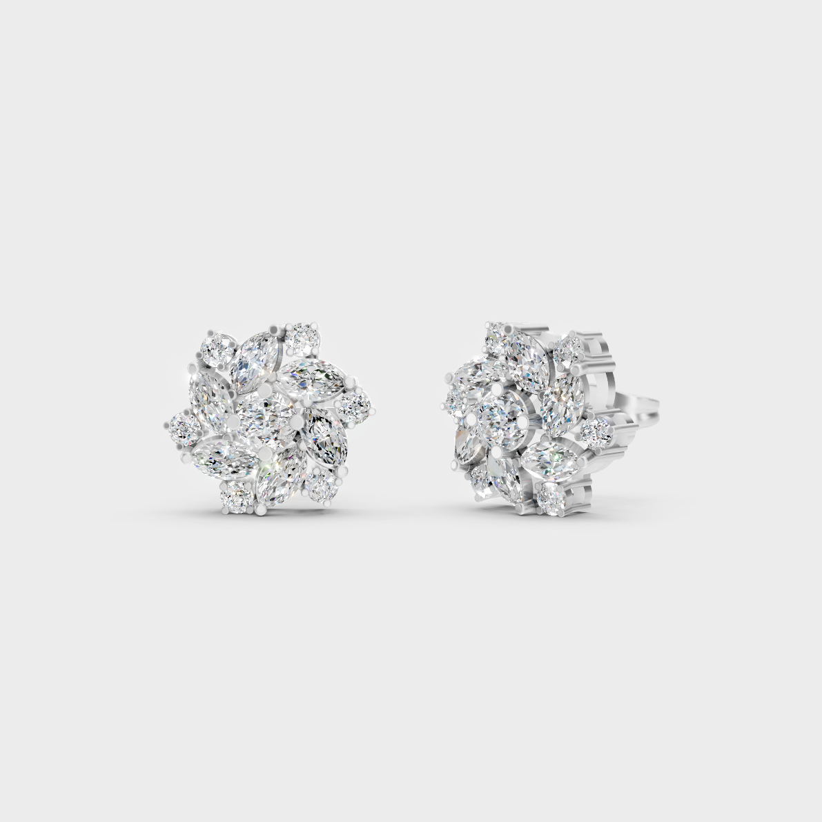 GLI Certified 1.94 Ct TW Round And Marquise Lab-Grown Diamond Stud Earrings In 14K White Gold
