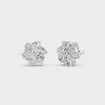 GLI Certified 1.94 Ct TW Round And Marquise Lab-Grown Diamond Stud Earrings In 14K White Gold
