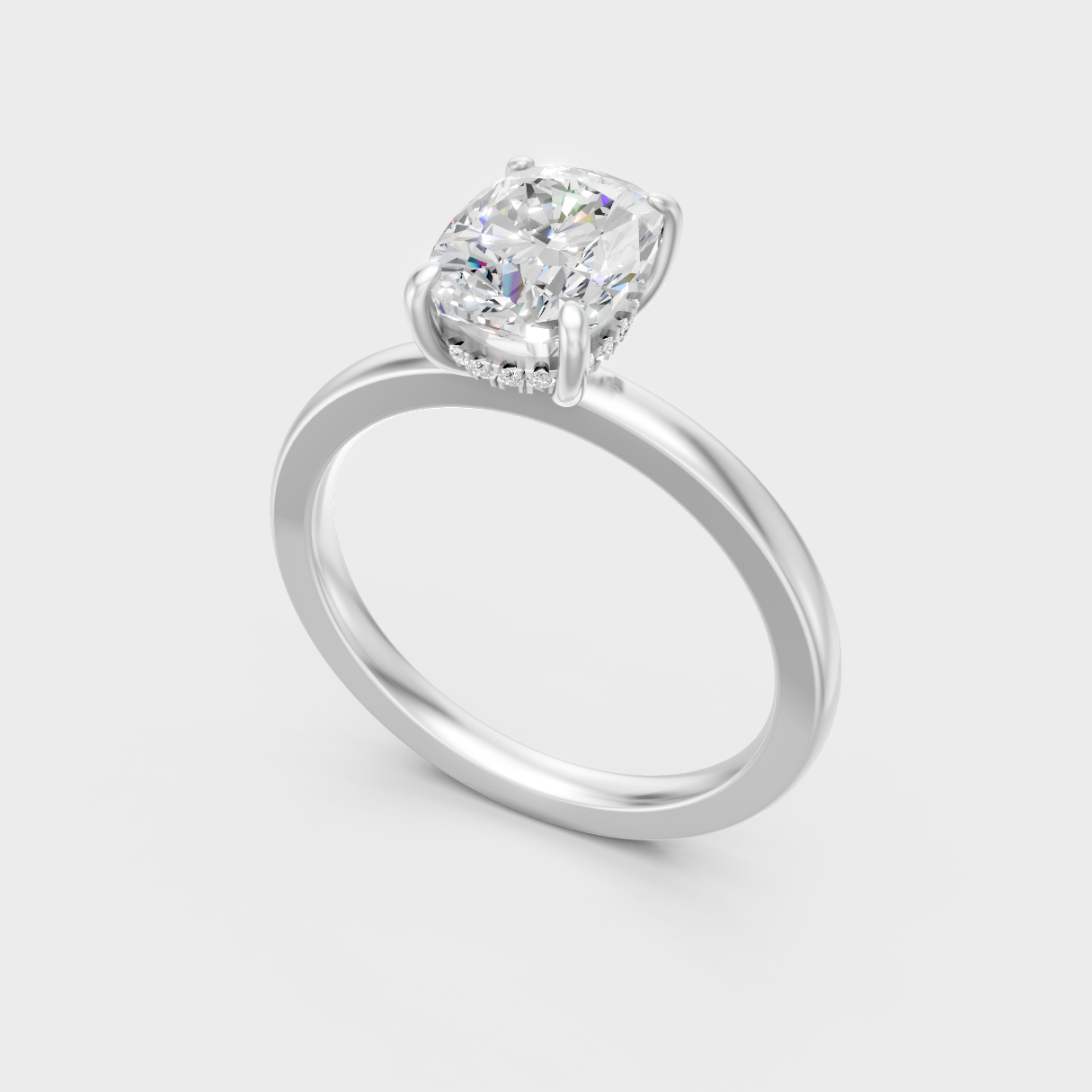 Sleek 18K White Gold Hidden Halo Ring Featuring Cushion Lab Diamond