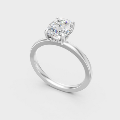 Sleek 18K White Gold Hidden Halo Ring Featuring Cushion Lab Diamond