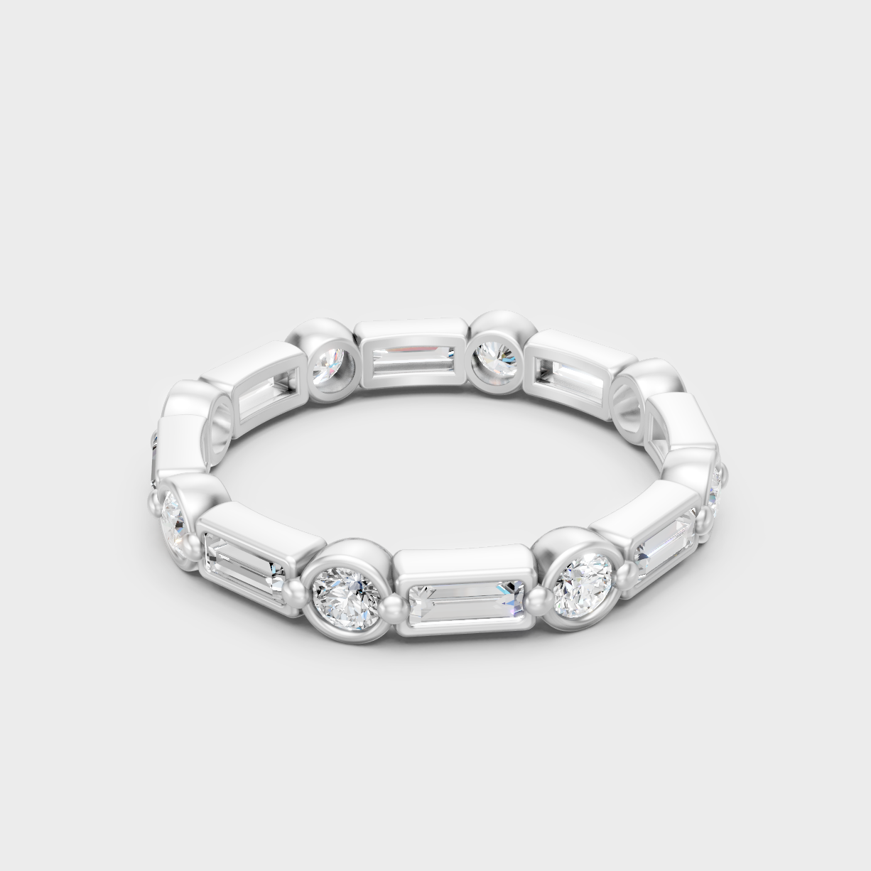  9K White Gold Alternating Lab-Grown Diamond Band With High-Brilliance Finish