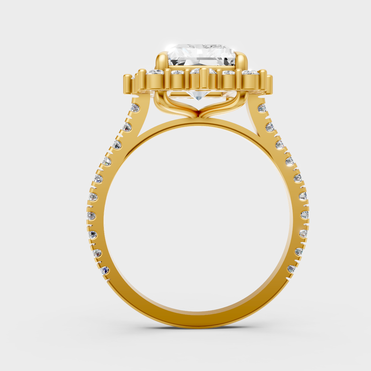 Hallmarked 18K Yellow Gold Ring With 3.79Ct Brilliant Radiant Lab Diamond Showcase