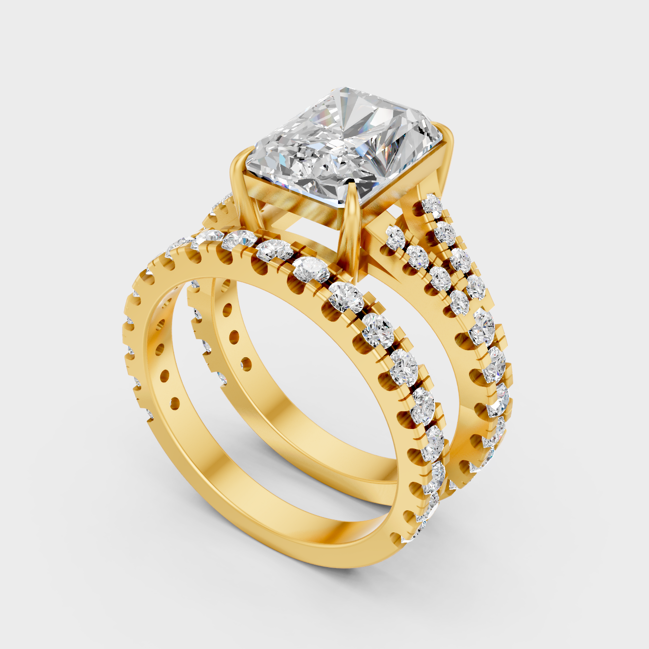 Designer Radiant Diamond Ring Set In Yellow Gold