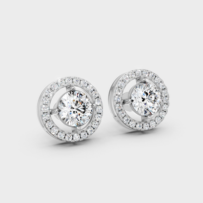 Certified Round Halo Diamond Stud Earrings 2.55 Ct White Gold