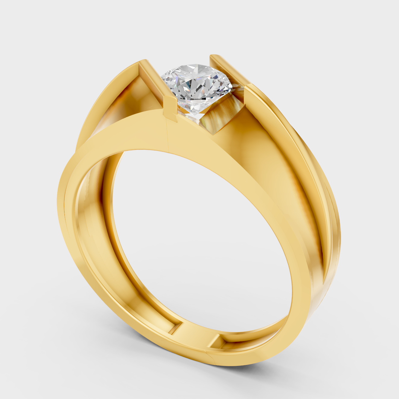 Designer Mens Diamond Ring In Yellow Gold