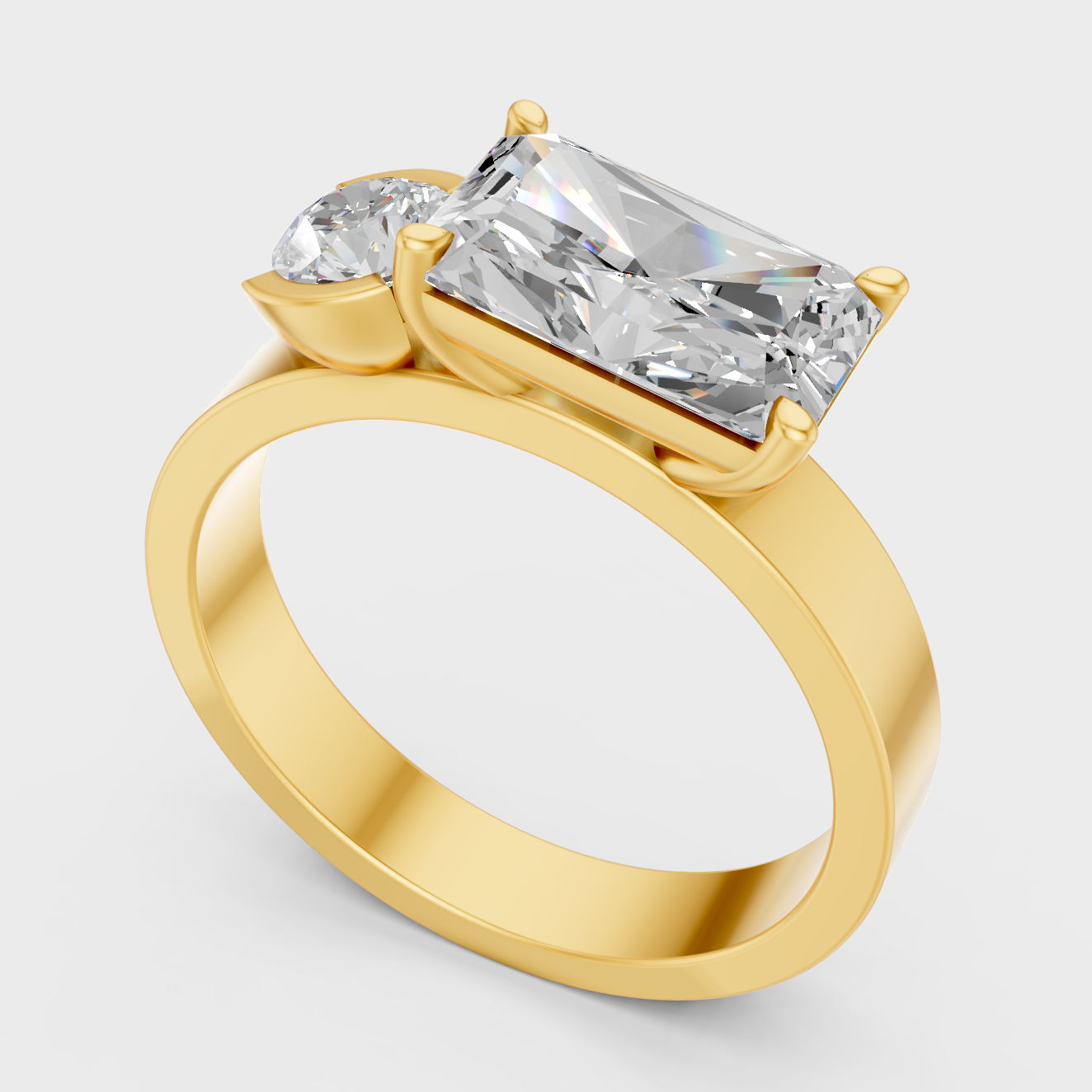 1.75 Ct Emerald & Round Lab-Grown Diamond Two-Stone Ring in