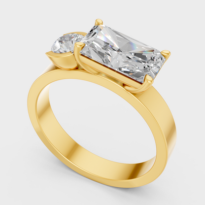 1.75 Ct Emerald & Round Lab-Grown Diamond Two-Stone Ring in