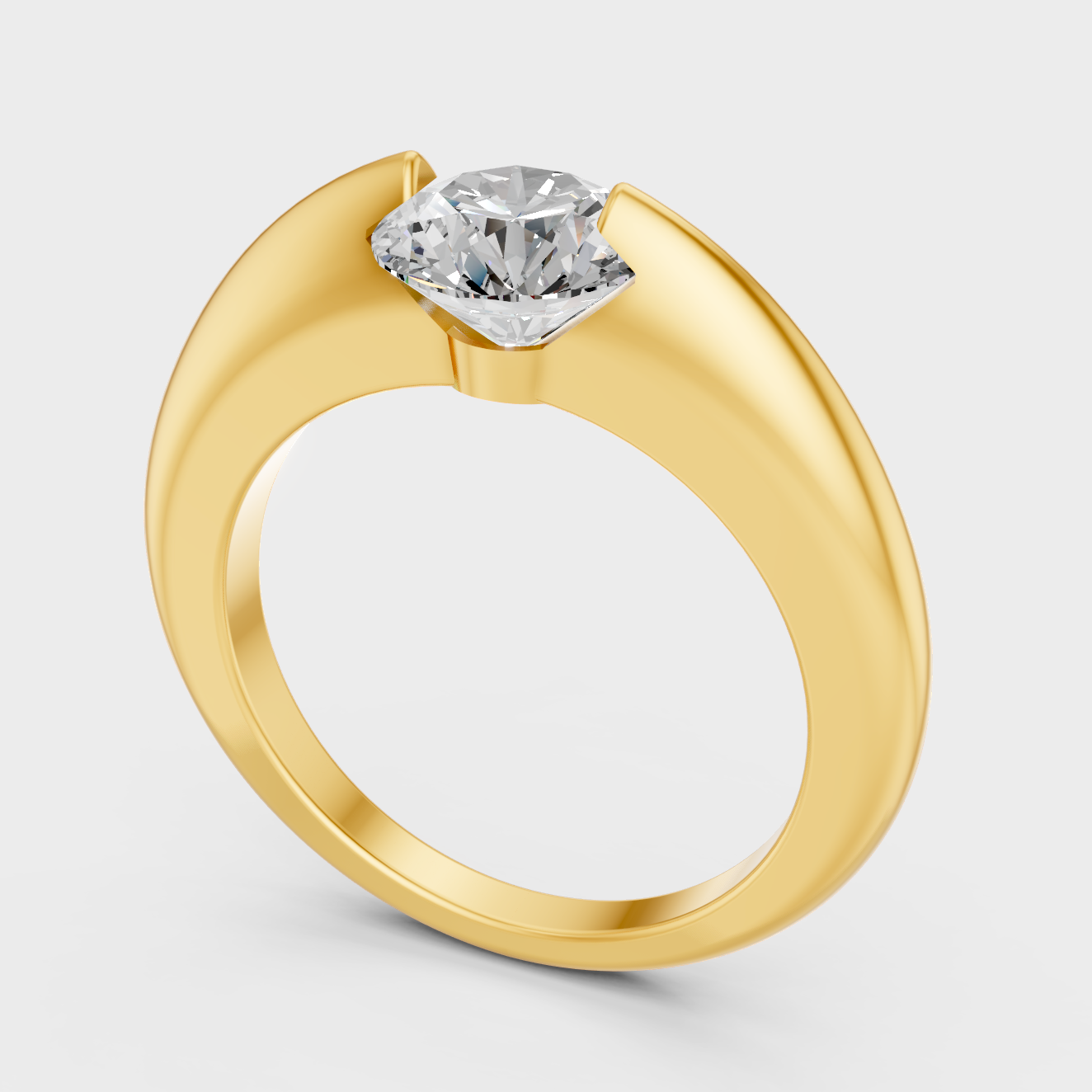 Designer Round Diamond Ring In Yellow Gold