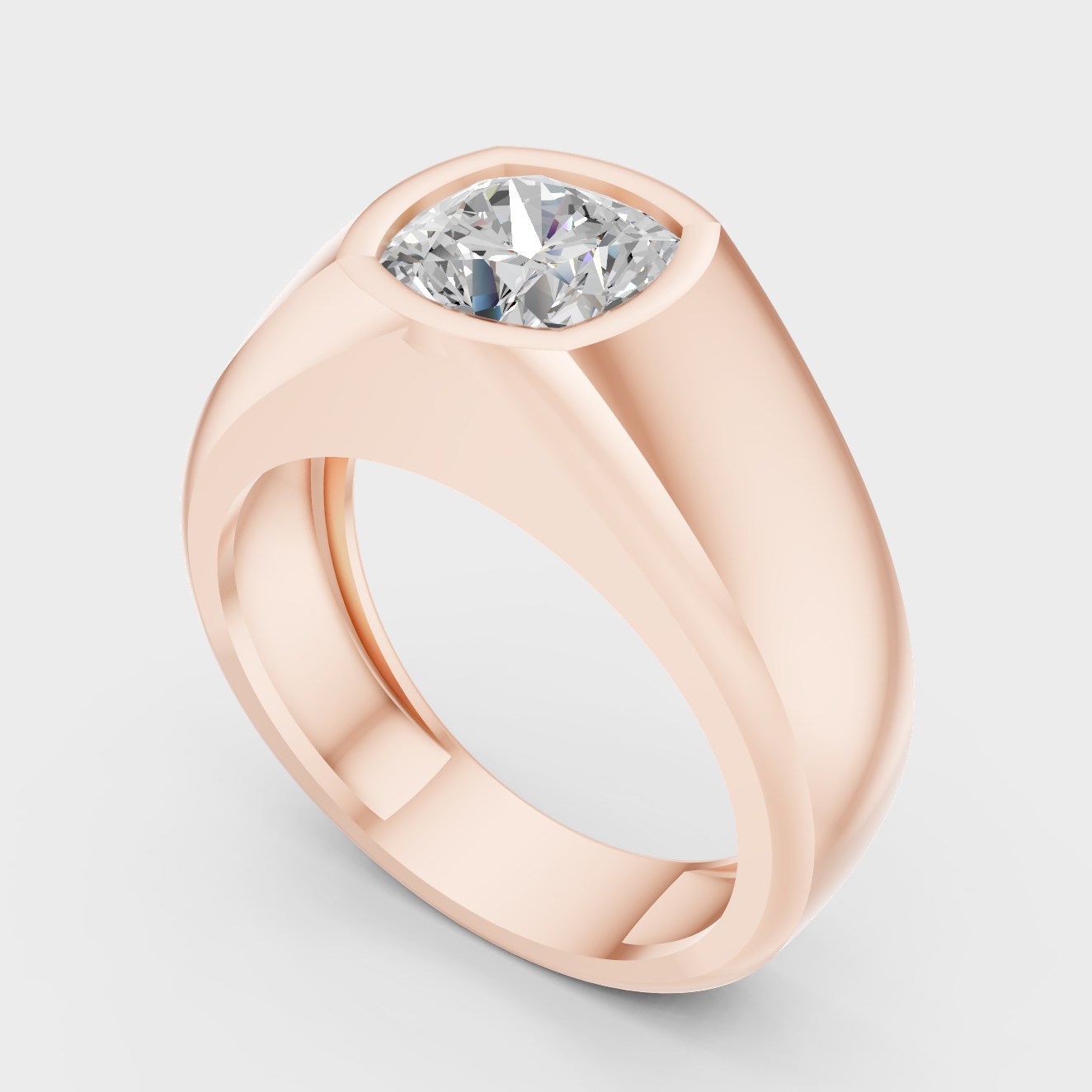 Rose Gold Mens Lab Grown Cushion Diamond Ring Modern Luxury Style