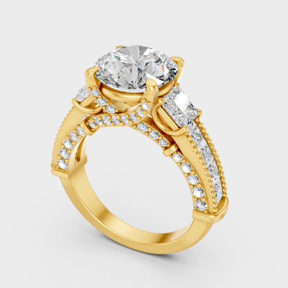 Designer Round Princess Diamond Ring In Yellow Gold