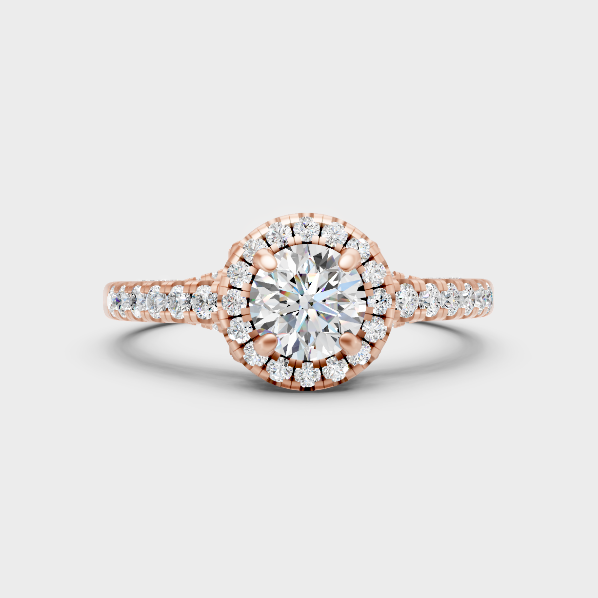 Unique Rose Gold Halo Ring Featuring An Igi Certified Round Lab Diamond