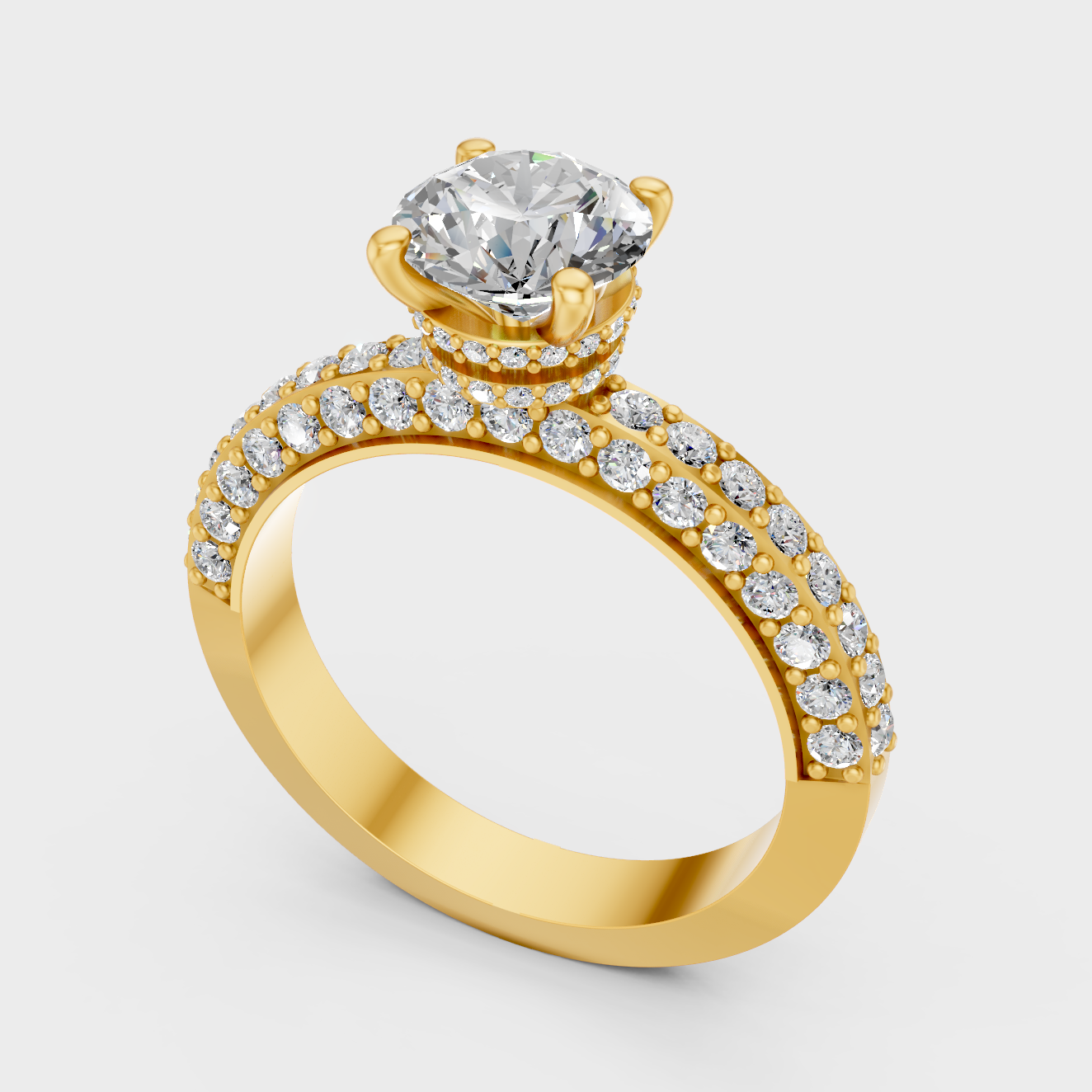 Designer Hidden Halo Diamond Ring In Yellow Gold
