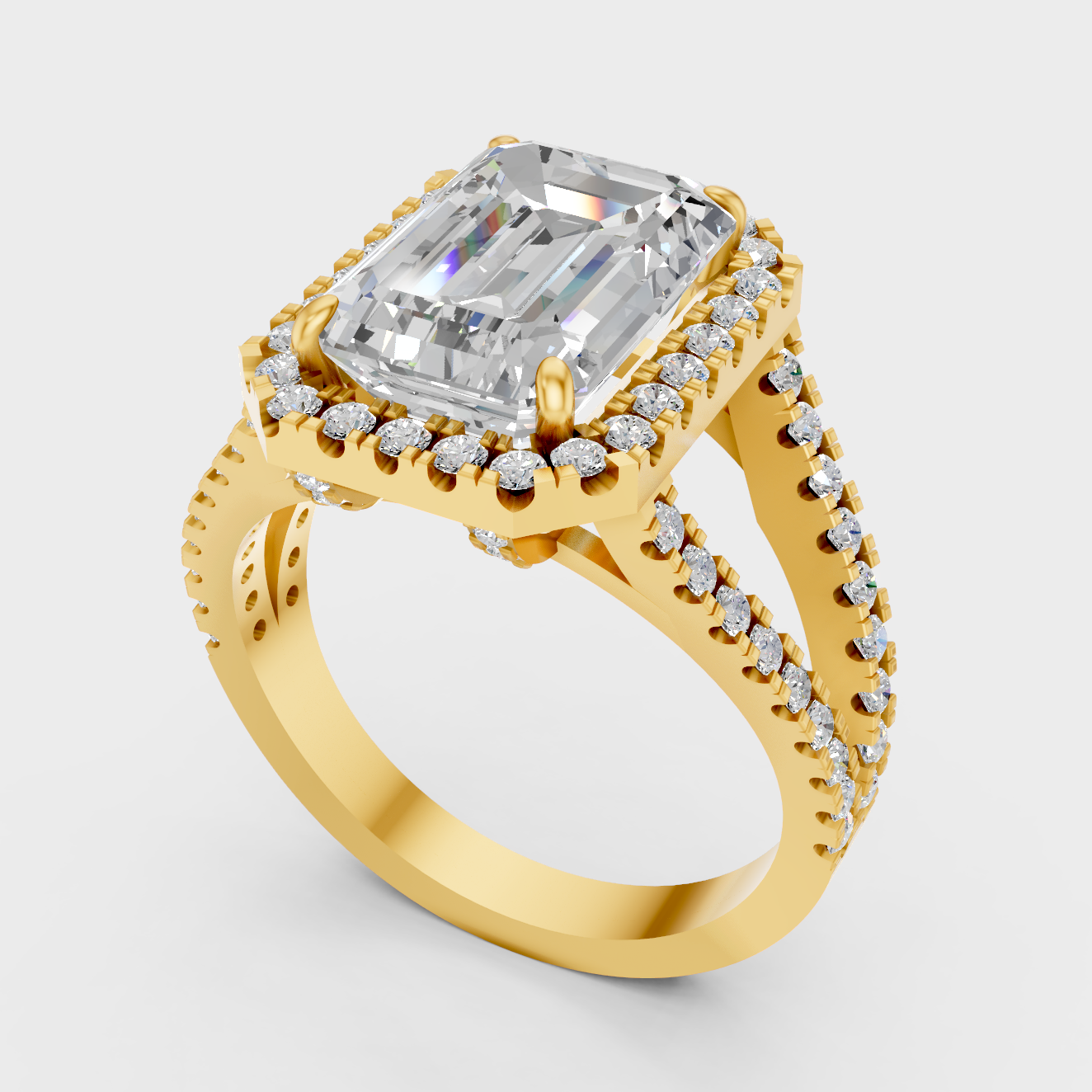 Designer Emerald Halo Diamond Ring In Yellow Gold