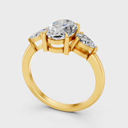 Designer Oval Pear Diamond Ring In Yellow Gold