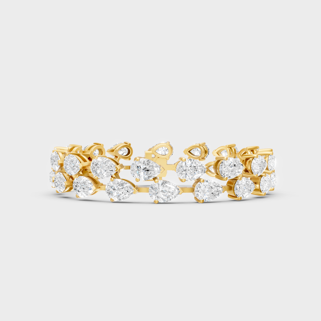 26.52 Ct Pear Cut Certified Lab-Grown Diamond Bracelet Yellow Gold