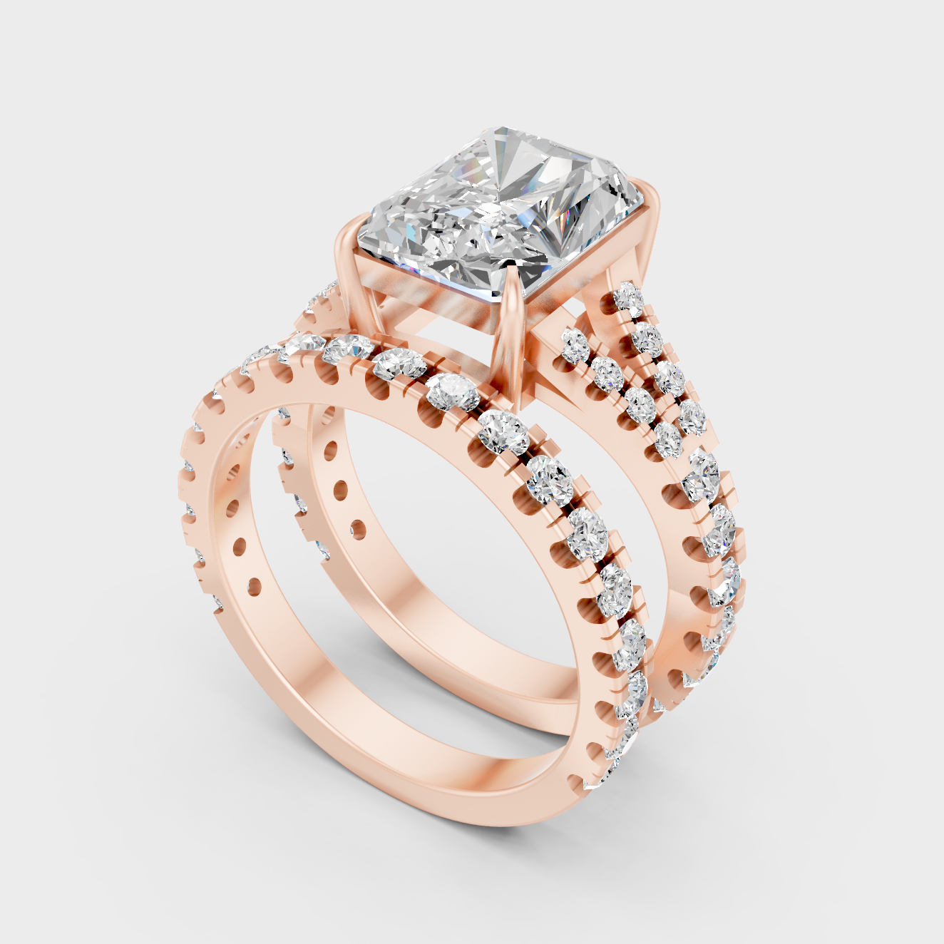 Rose Gold Radiant Lab Grown Diamond Ring Set Elegant Womens Jewelry