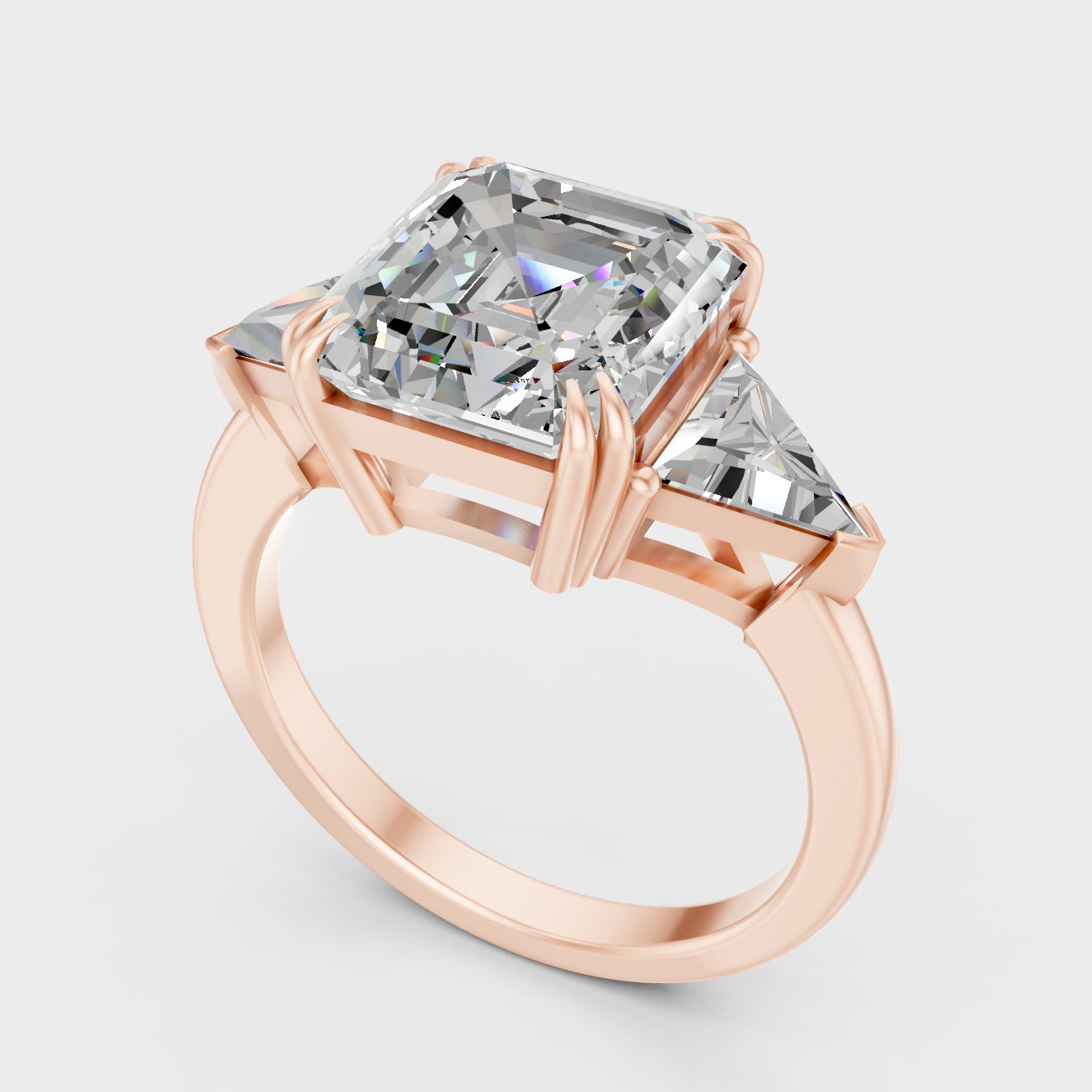 Rose Gold Square Emerald Lab Grown Diamond Ring Elegant Womens Jewelry