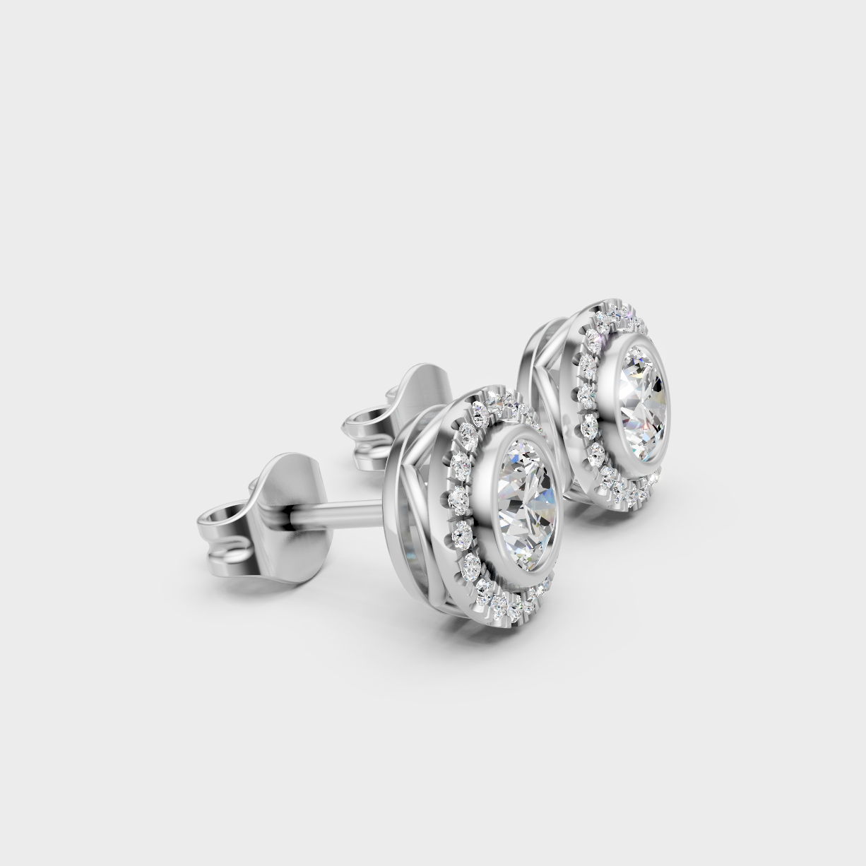 GLI Certified Round Cut Lab-Grown Diamond Halo Studs In White Gold
