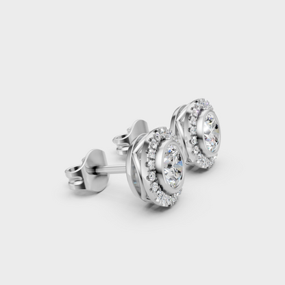 GLI Certified Round Cut Lab-Grown Diamond Halo Studs In White Gold