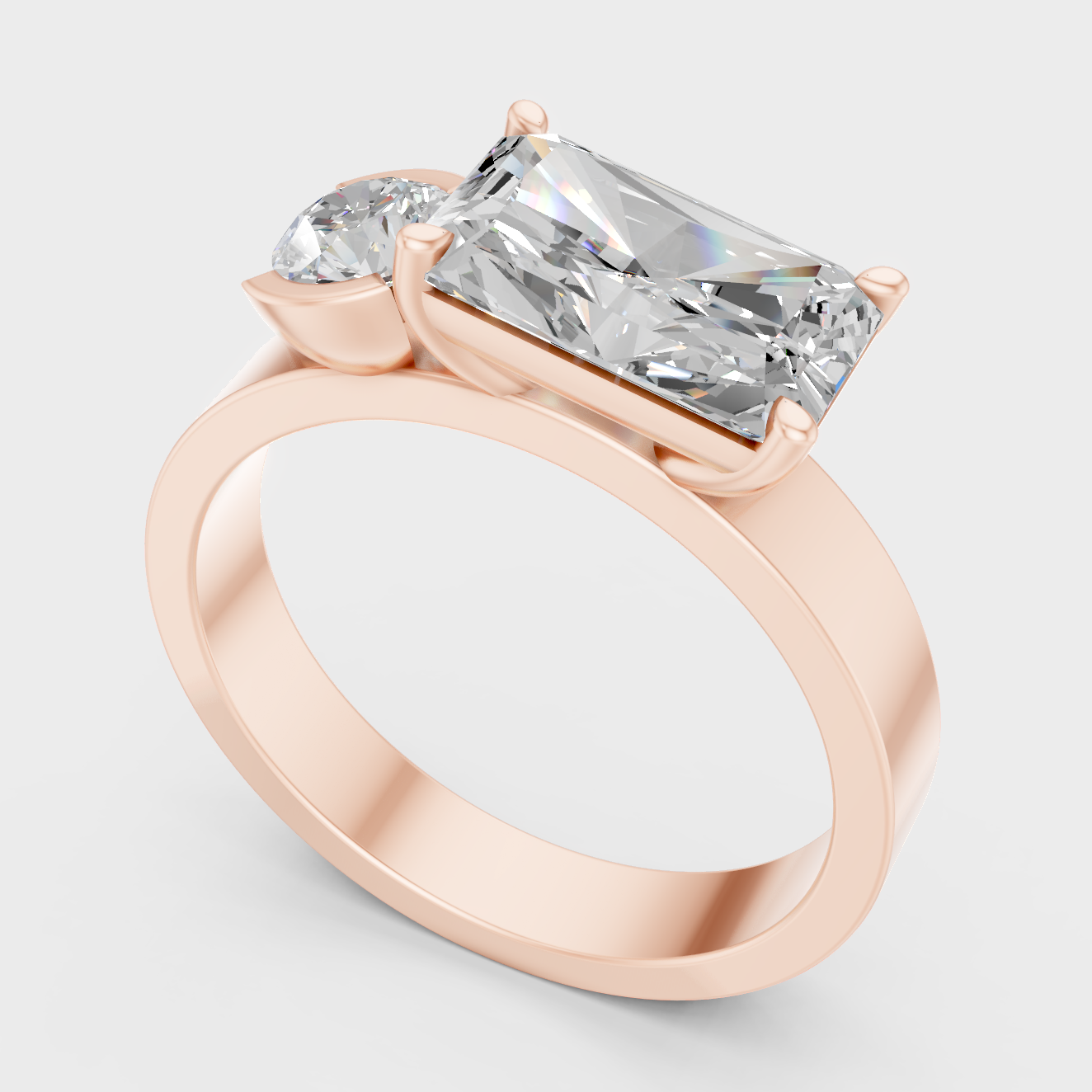 1.75 Ct Emerald & Round Lab-Grown Diamond Two-Stone Ring in