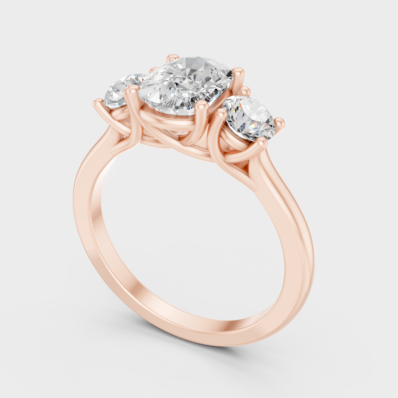 Rose Gold Cushion Lab Grown Diamond Ring With Round Side Stones