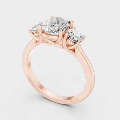 Rose Gold Cushion Lab Grown Diamond Ring With Round Side Stones
