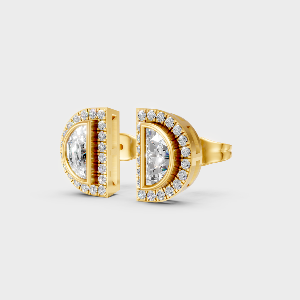 9K Yellow Gold Half Moon And Round Lab-Grown Diamond Studs For Ethical Luxury