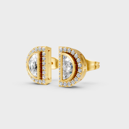 9K Yellow Gold Half Moon And Round Lab-Grown Diamond Studs For Ethical Luxury