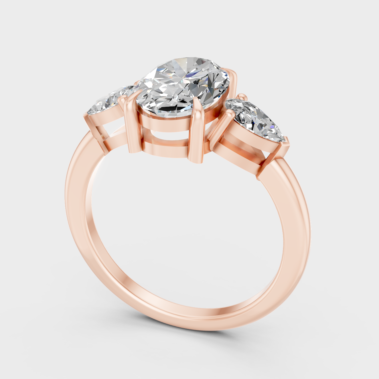 Rose Gold Oval Pear Lab Grown Diamond Ring Romantic Womens Style