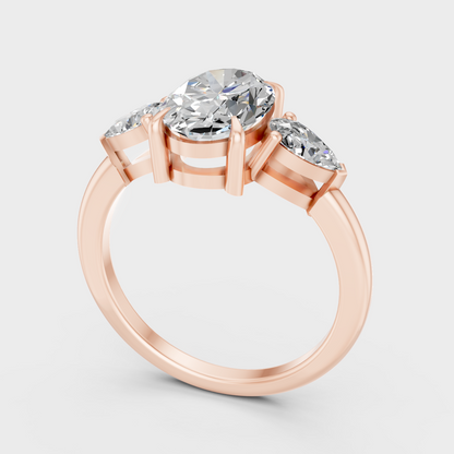 Rose Gold Oval Pear Lab Grown Diamond Ring Romantic Womens Style