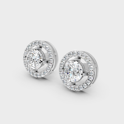 Luxury Round Cut Halo Diamond Earrings White Gold