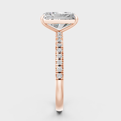 Solitaire Ring In Rose Gold With Radiant And Round Diamonds