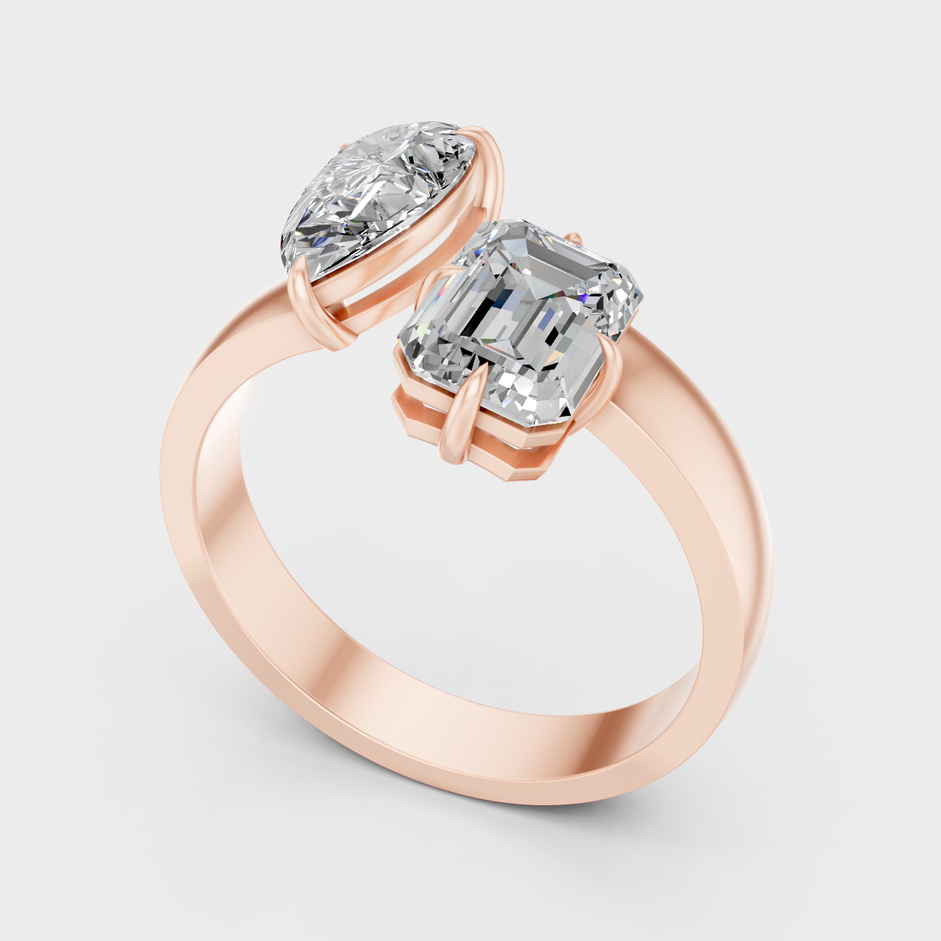Rose Gold Emerald Pear Lab Grown Toi Et Moi Ring Elegant Womens Jewelry