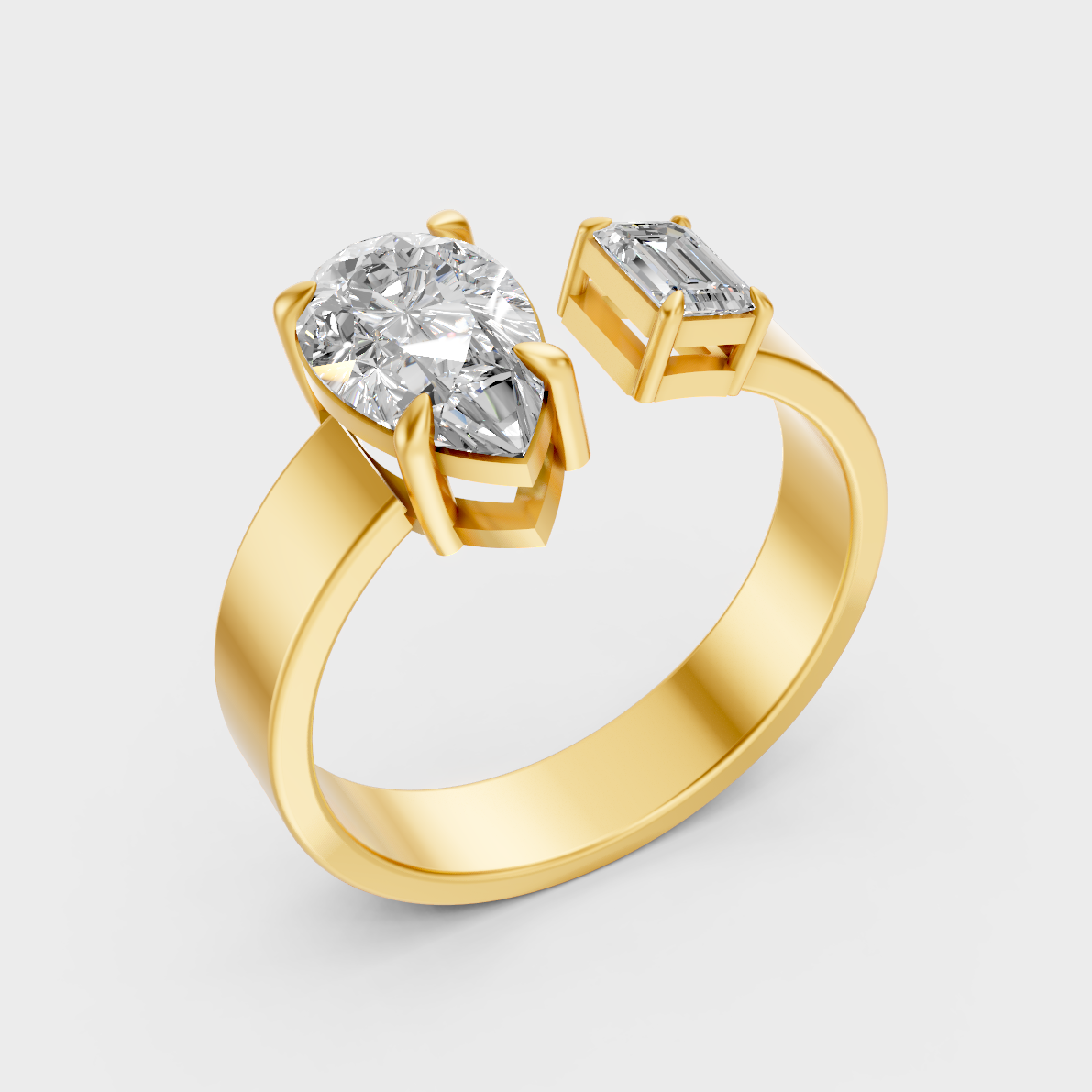 1.8 Ct Emerald Pear Diamond Ring In Yellow Gold Luxury Design