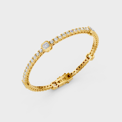 Elegant Asscher Round Diamond Bracelet Yellow Gold