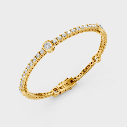 Elegant Yellow Gold Diamond Tennis Bracelet Cushion Round 4.42 Ct Lab Created