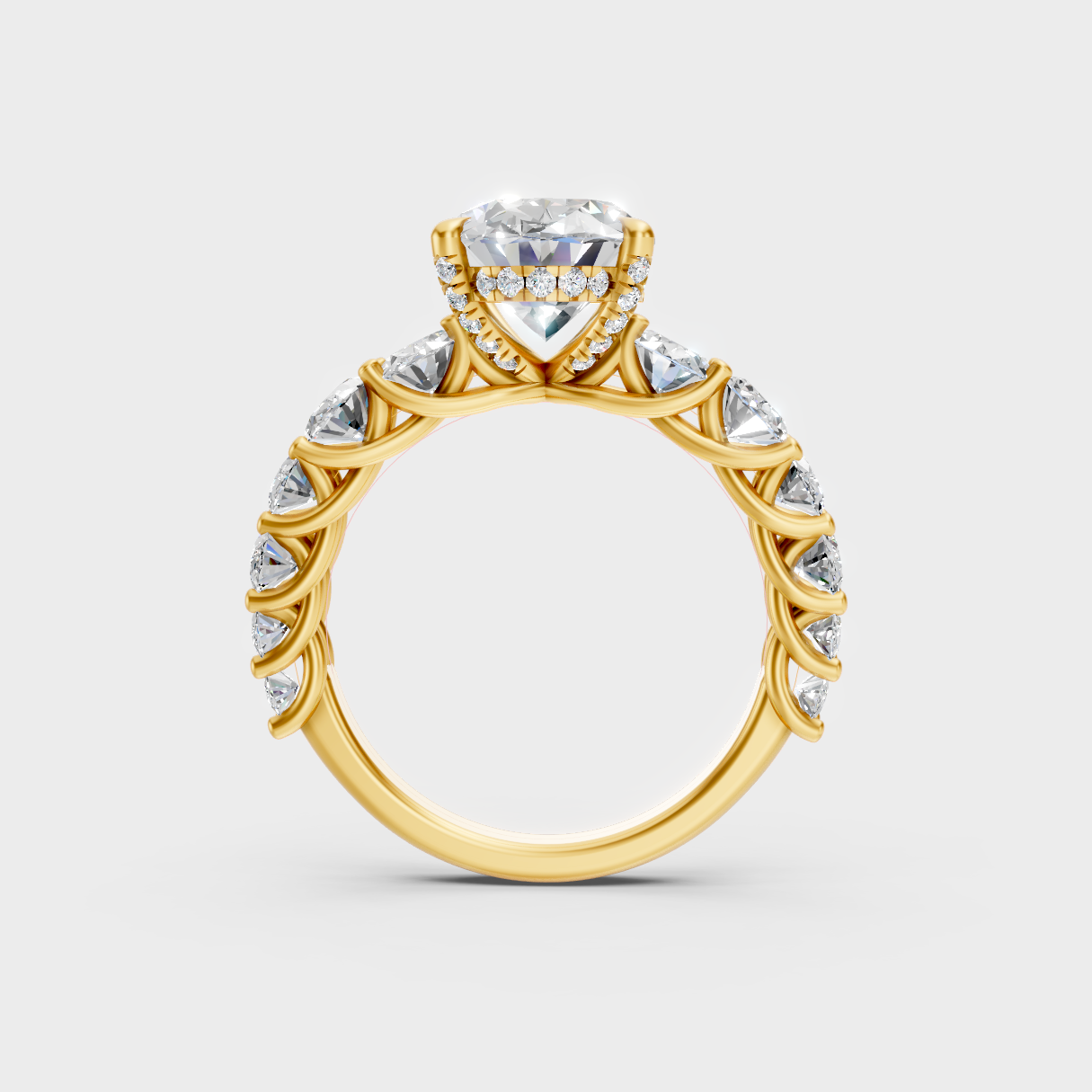 Hallmarked 18K Yellow Gold Ring With 7.13Ct Brilliant Oval Lab Diamond Showcase