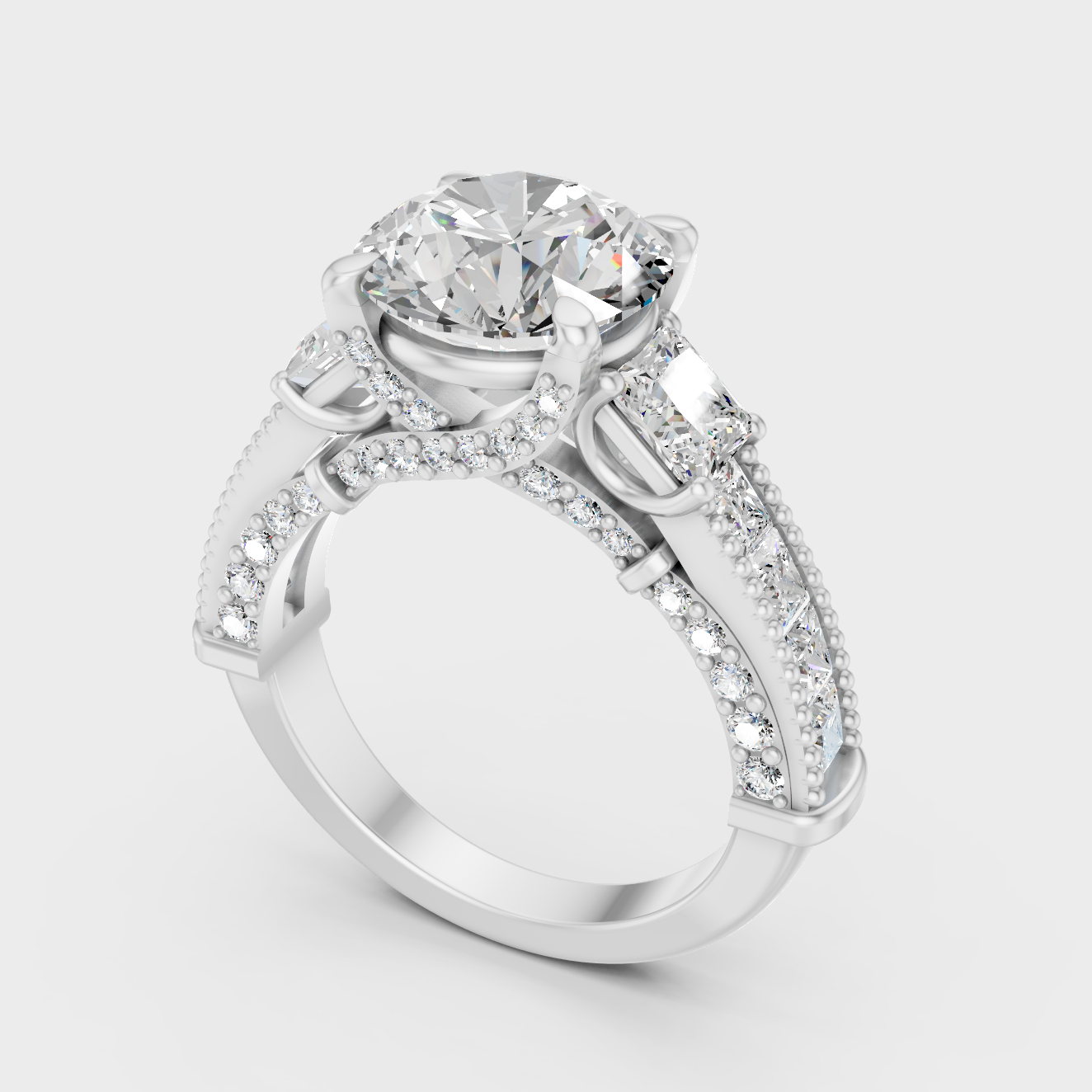 Platinum Engagement Ring With Round And Princess Diamonds