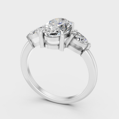 Platinum Engagement Ring With Oval And Pear Cut Diamonds