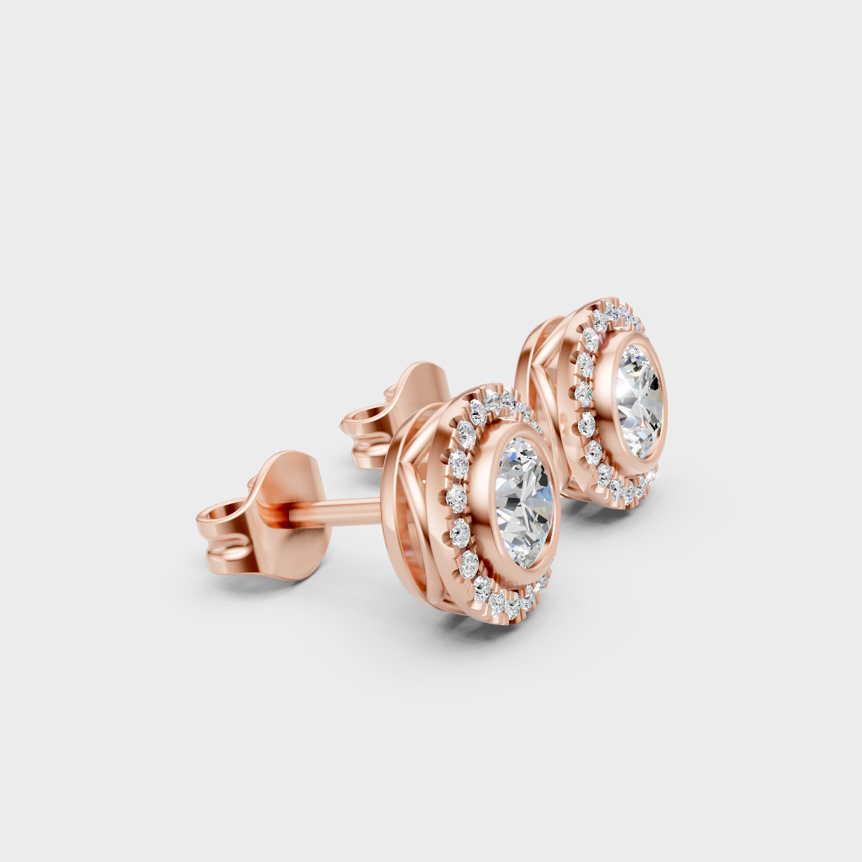 GLI Certified Round Cut Lab-Grown Diamond Halo Studs In Rose Gold