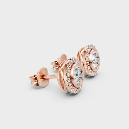 GLI Certified Round Cut Lab-Grown Diamond Halo Studs In Rose Gold