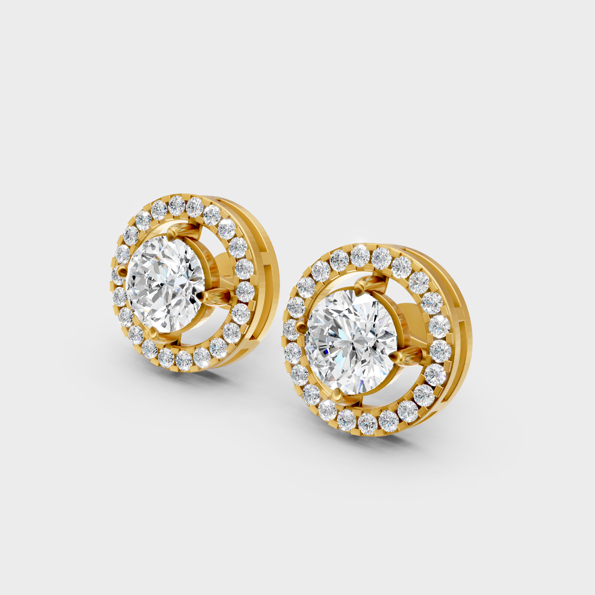 Luxury 1.275 Ct Each Round Halo Diamond Earrings Yellow Gold