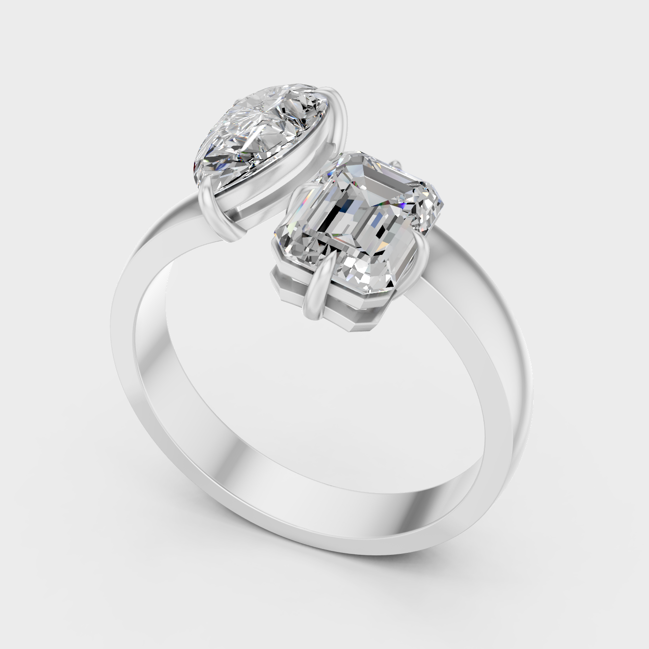 Platinum Engagement Ring With Emerald And Pear Diamonds