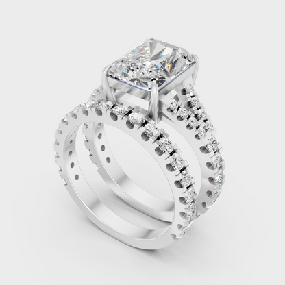 Platinum Engagement Ring Set With Radiant Cut Diamonds