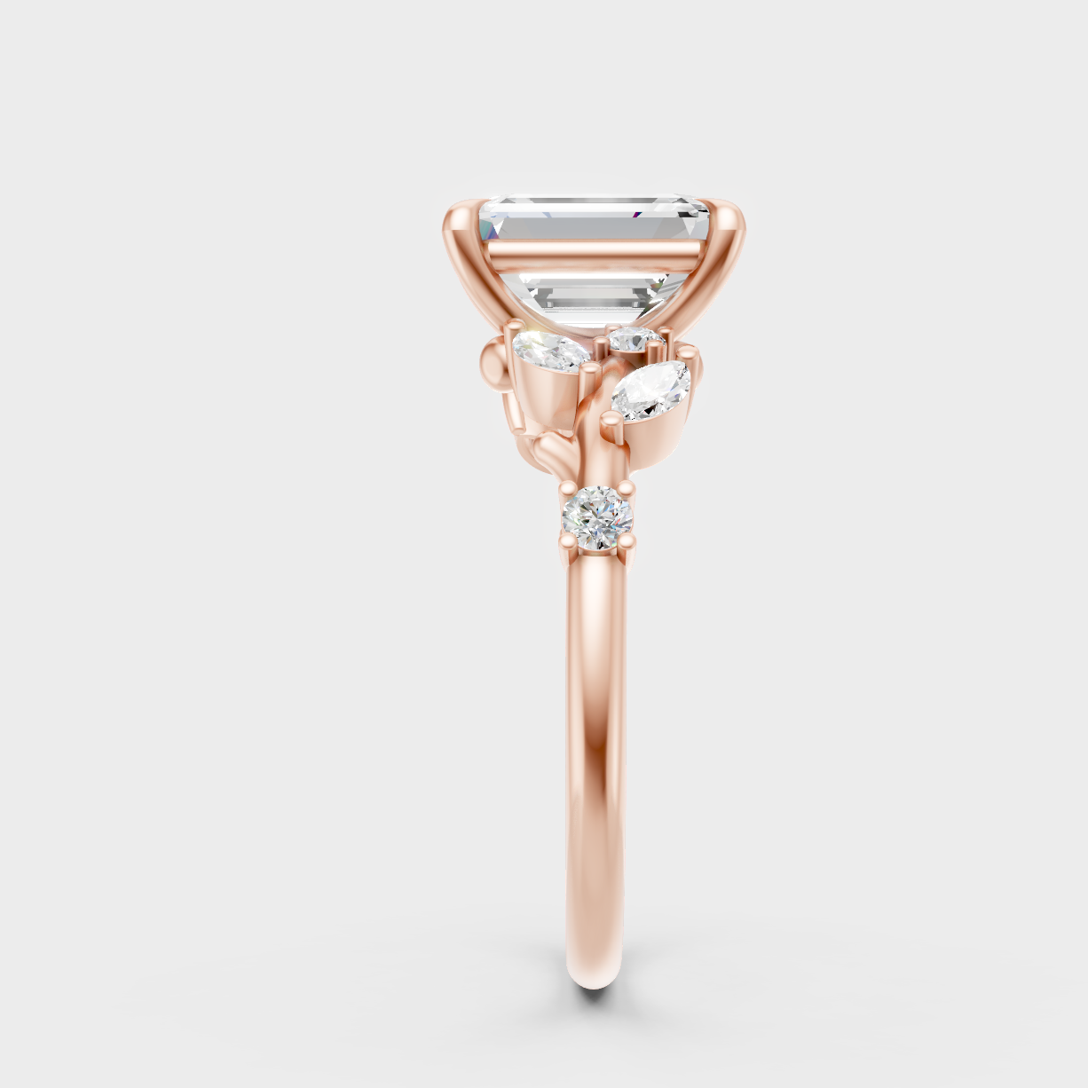  Rose Gold Emerald And Marquise Lab Diamond Ring For Modern Luxury.
