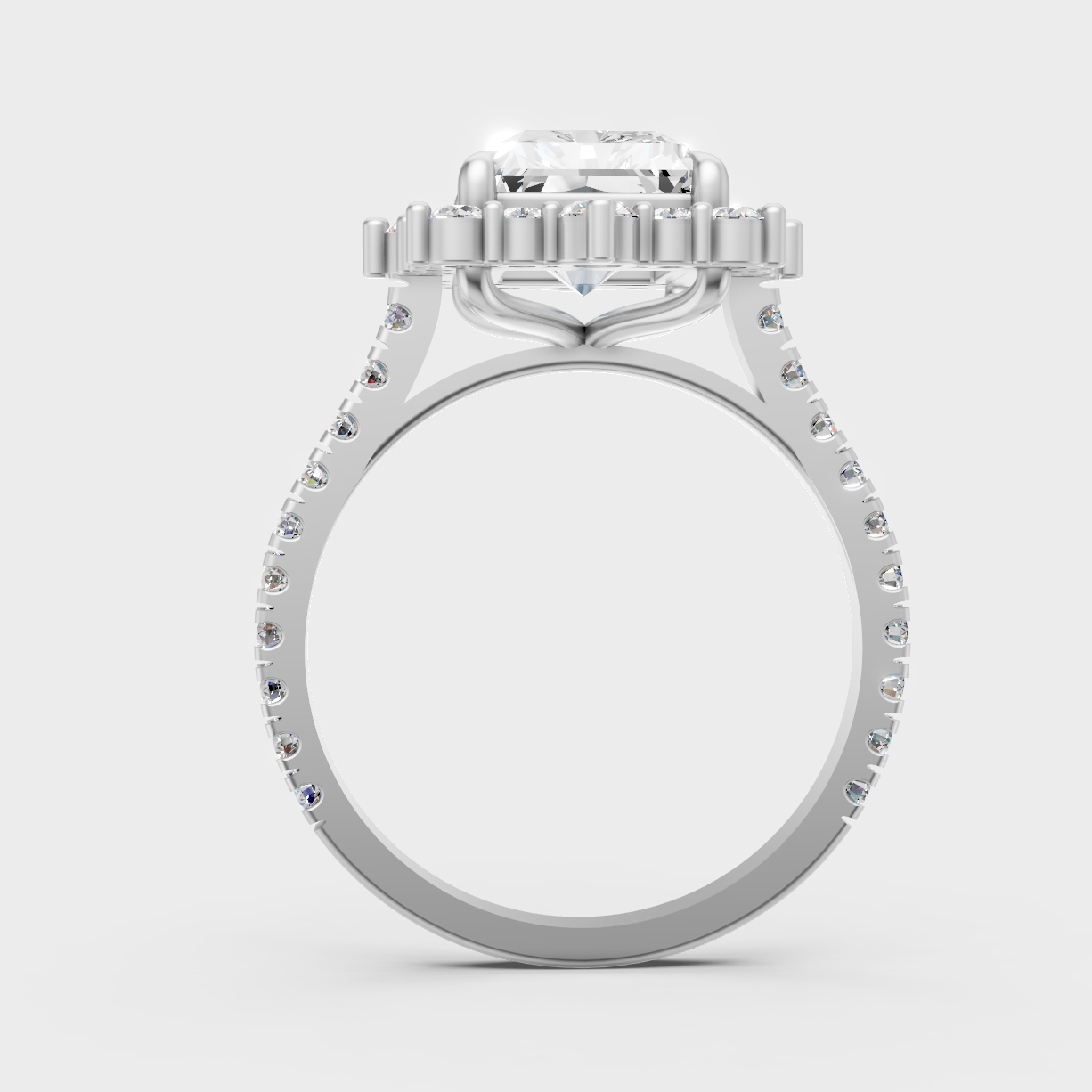 Hallmarked 14K White Gold Ring With 3.79Ct Brilliant Radiant Lab Diamond Detail
